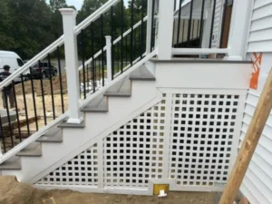 front porch stair construction showing initial stair framing and entry platform